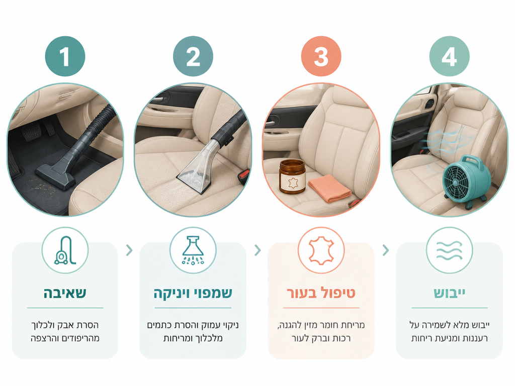 ניקוי חגורות בטיחות ברכב: כתמי שמן, ירקות ושאריות אוכל שיוצרים ריח עיקש