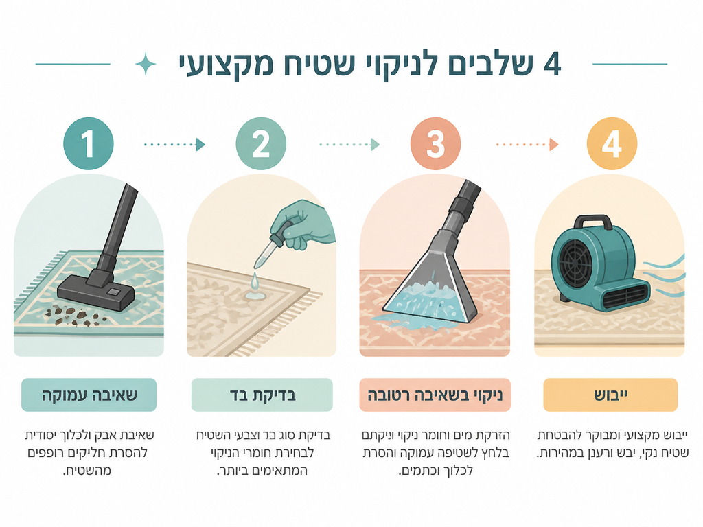 ניקוי שטיח בסלון פתוח עם מטבח: איך מנקים בלי להשפיע על השאר