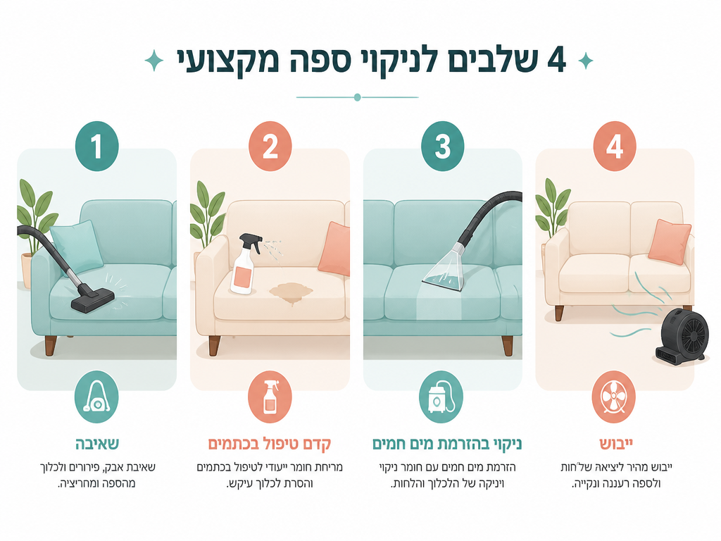 ניקוי ספות וכורסאות במשרד: דרישות תברואה, תזמון ועצות לבעלי עסקים