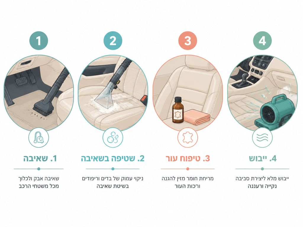 ניקוי תקרת רכב (תיקרה פנים): שיטות שלא מורידות את הציפוי ודברים להימנע מהם