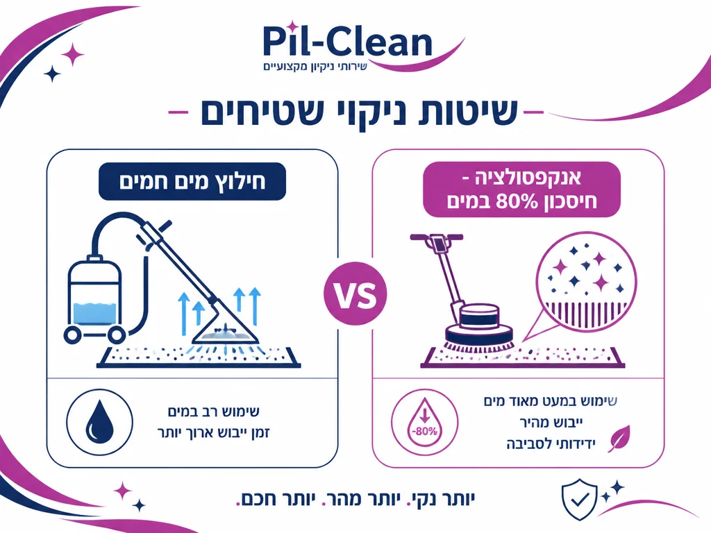 אינפוגרפיקה של שיטות ניקוי שטיחים וצריכת מים