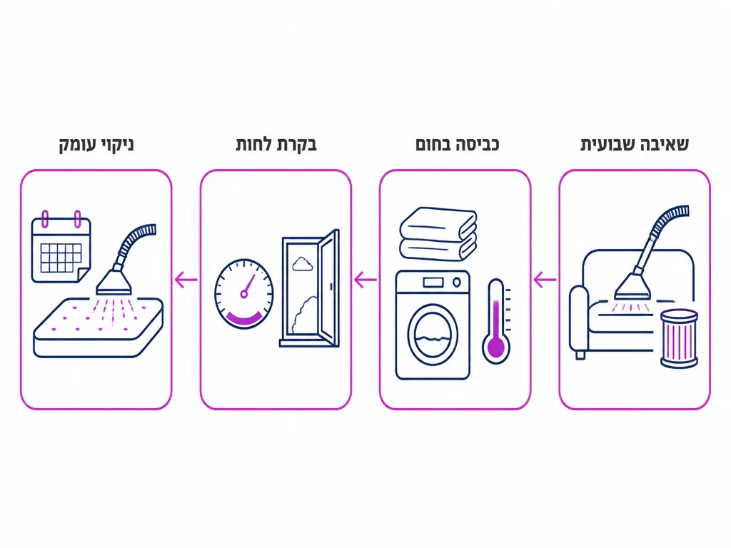 תרשים ארבעה שלבים בשגרת תחזוקת ריפודים בבית עם אלרגיה