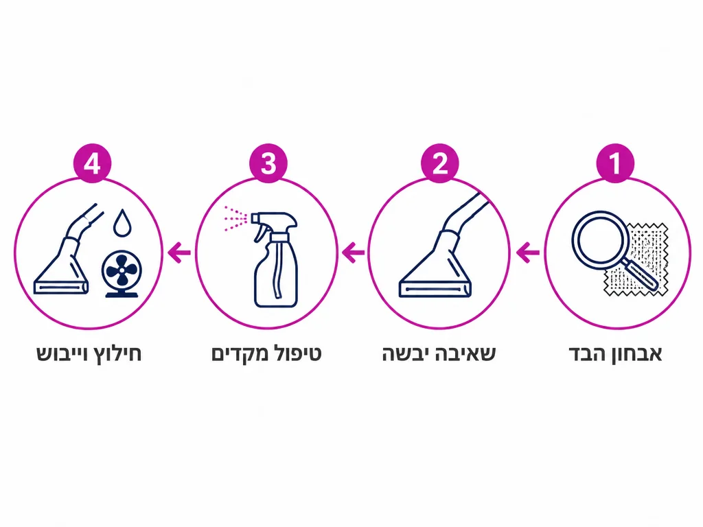 תרשים ארבעת שלבי ניקוי כורסה מרופדת בבית הלקוח