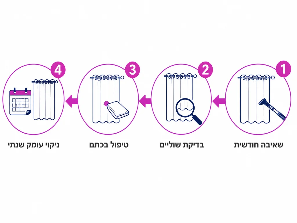 תרשים ארבעה שלבים בשגרת תחזוקה שנתית של וילונות בבית