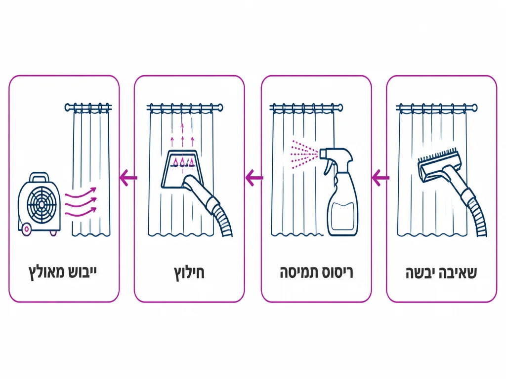 תרשים ארבעה שלבים לניקוי וילון תלוי בבית הלקוח