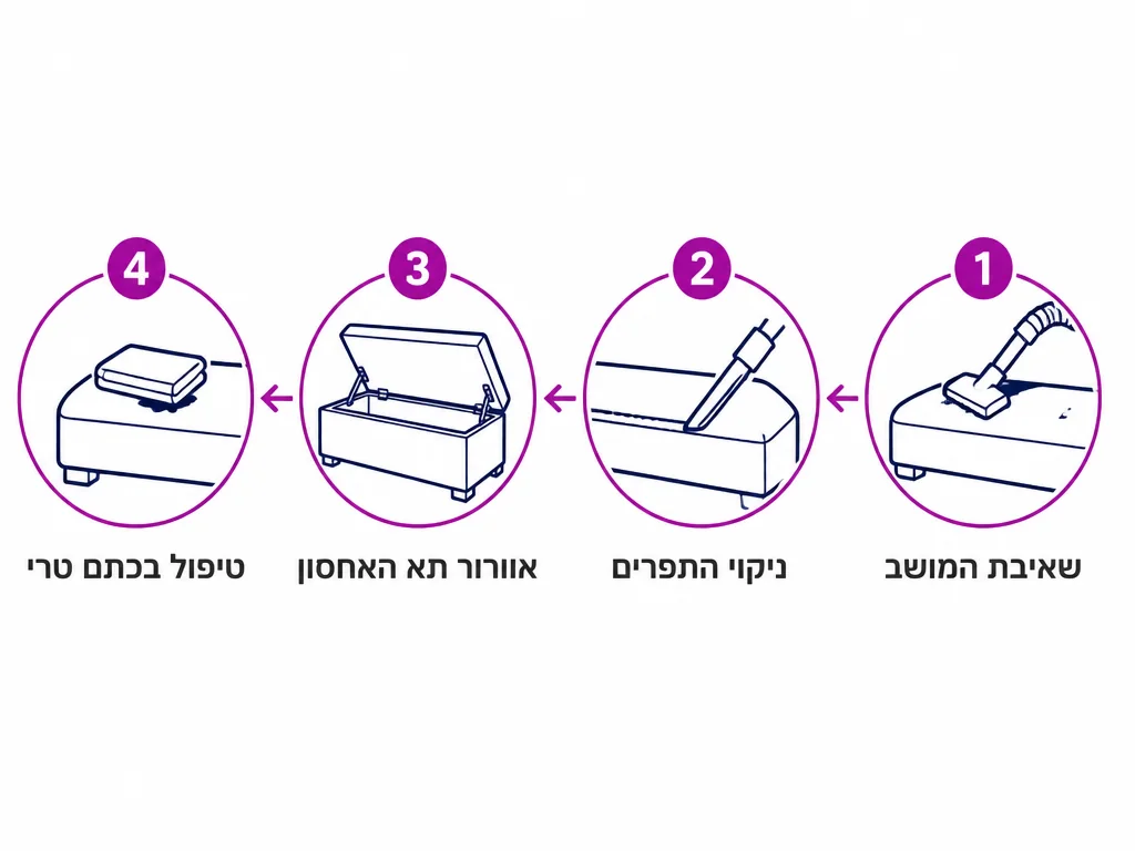 תרשים ארבעה שלבי תחזוקה שוטפת לספסל אחסון מרופד