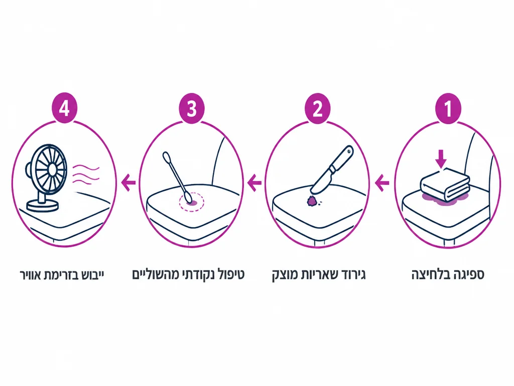 ארבעה שלבים לטיפול מיידי בשפיכה על ריפוד בבד בהיר