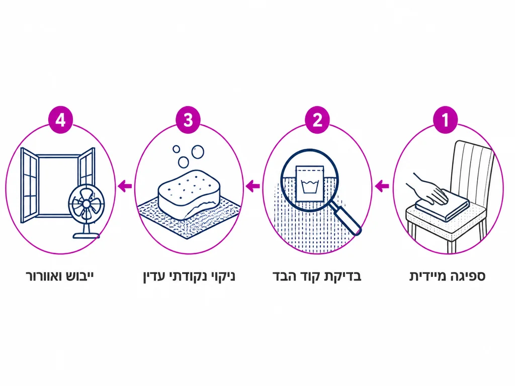 ארבעה שלבים לטיפול מיידי בכתם טרי על כסא מרופד