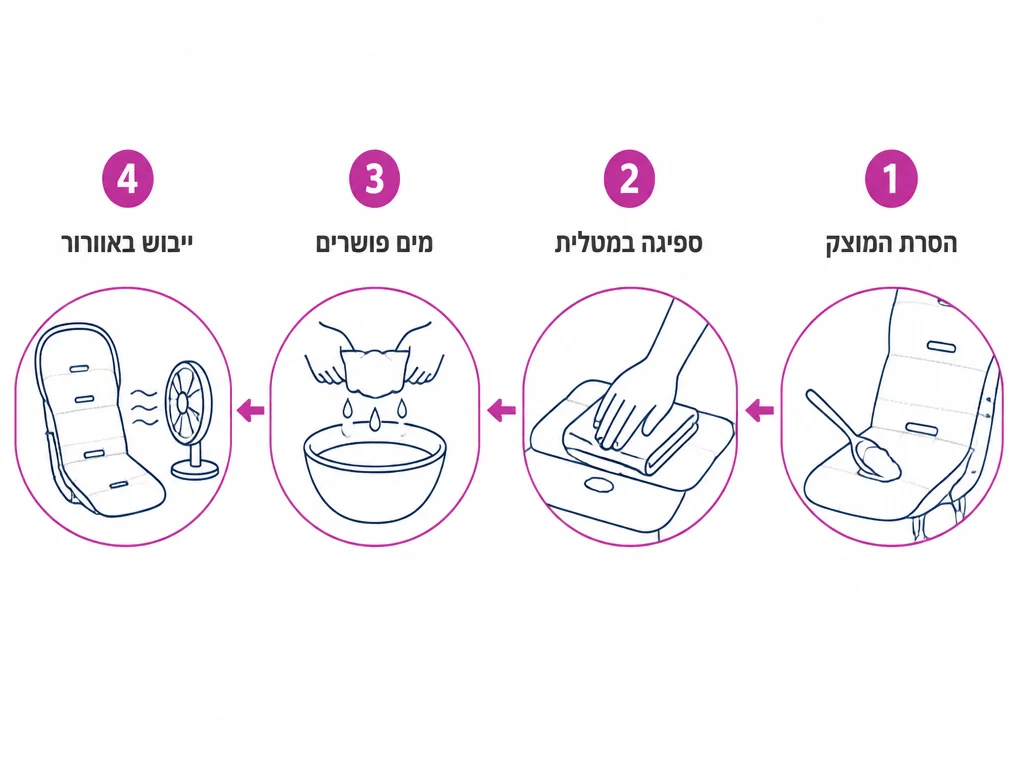 ארבעה שלבים לטיפול מיידי בכתם פרי על ריפוד עגלת תינוק