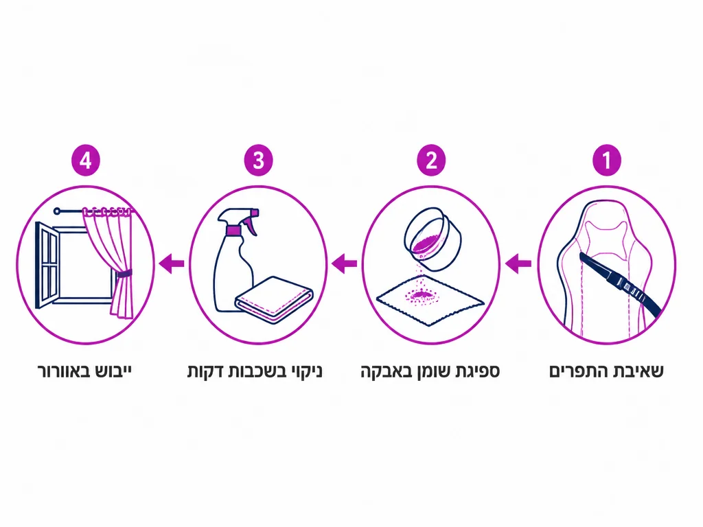 ארבעה שלבים לטיפול בכתמי זיעה ושומן על כסא גיימינג