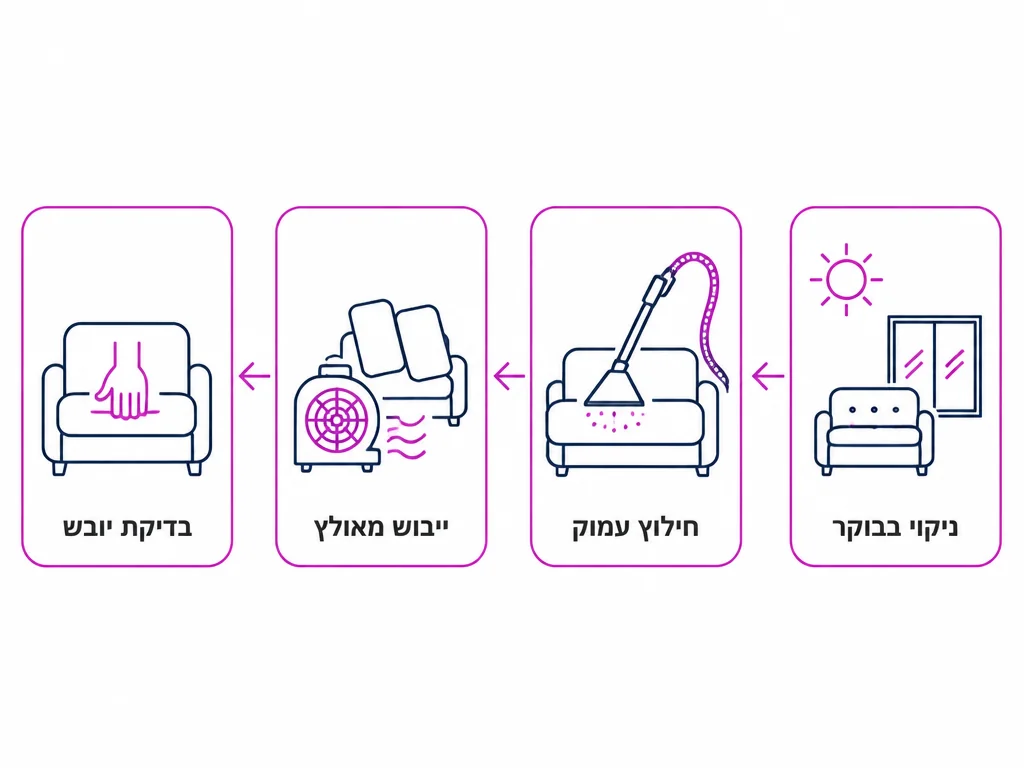 תרשים ארבעה שלבים לניקוי ריפודים עם ייבוש מהיר ביום שרבי
