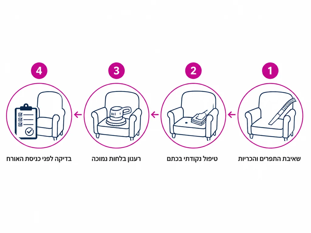 ארבעה שלבים בתחזוקת ריפוד בחדר מלון בין אורח לאורח