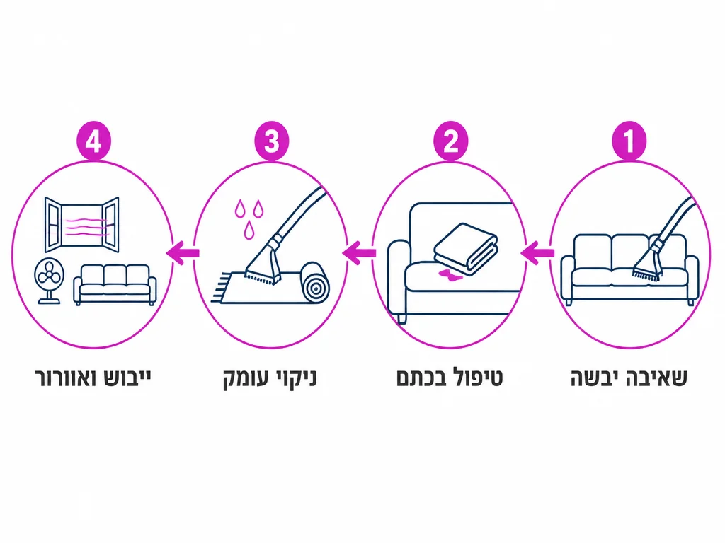 תרשים ארבעה שלבים לניקוי ספה ושטיח לקראת פסח