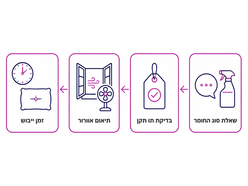 תרשים ארבעה שלבים בבירור מול חברת ניקוי לפני ניקוי ריפודים בבית
