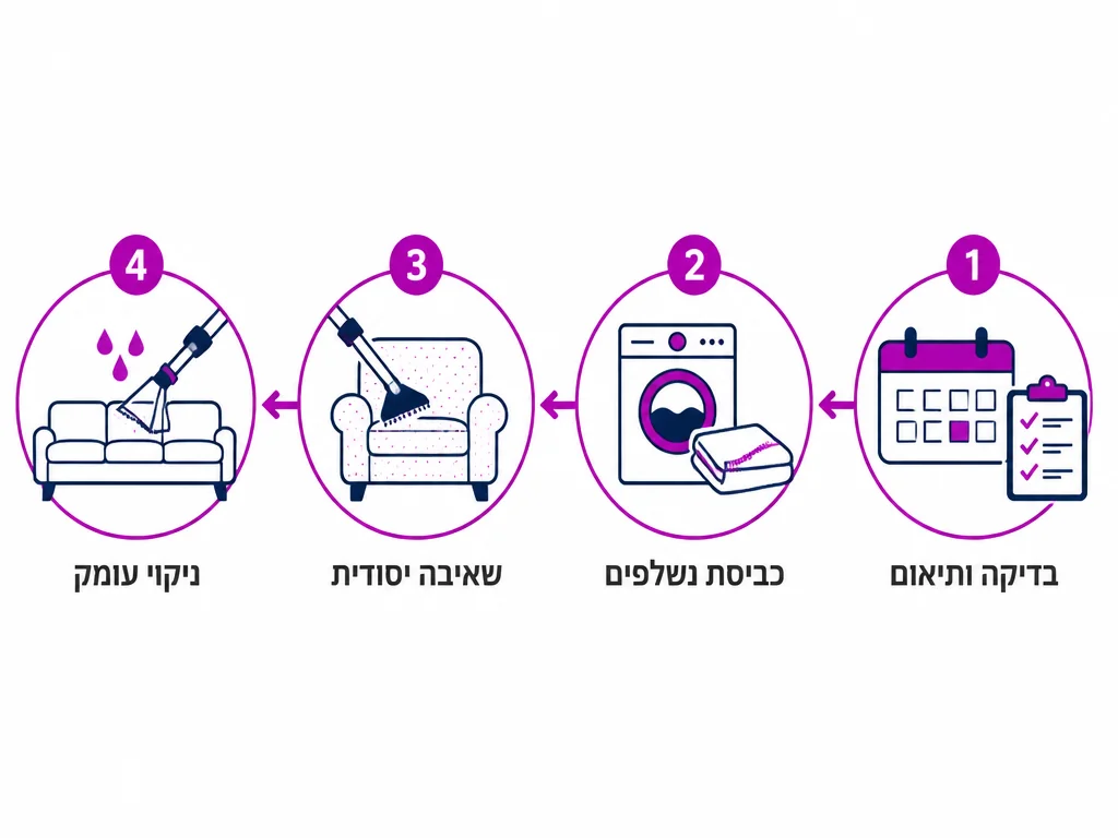תרשים ארבעה שלבים ללוח זמנים של ניקוי ריפודים לפני החג