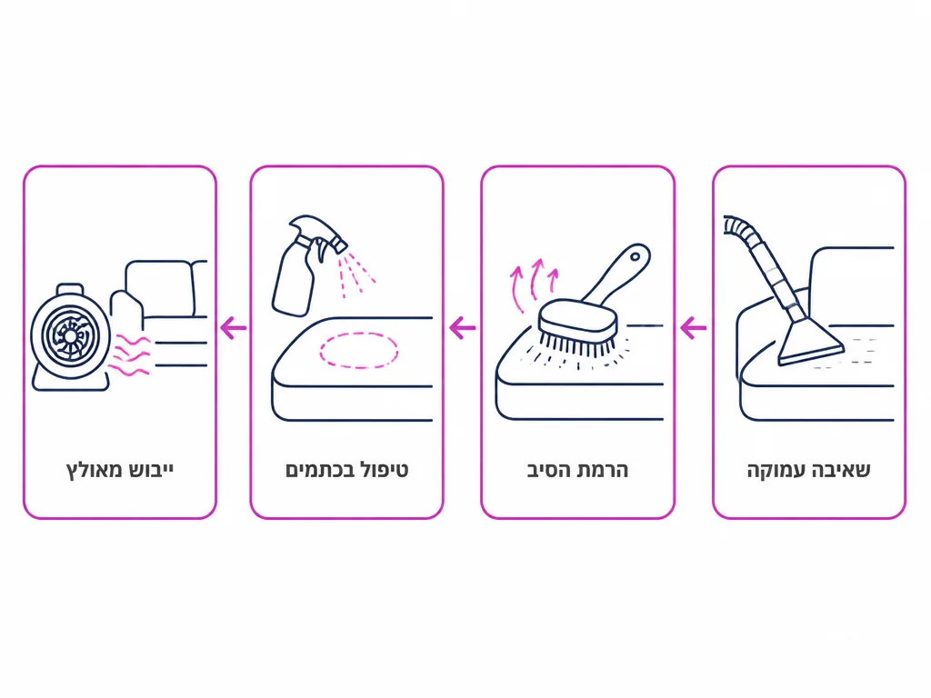 תרשים ארבעה שלבים בריענון ספת בד אחרי החורף