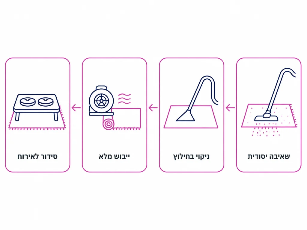 תרשים ארבעה שלבים בהכנת שטיח הסלון לקראת אירוח בקיץ