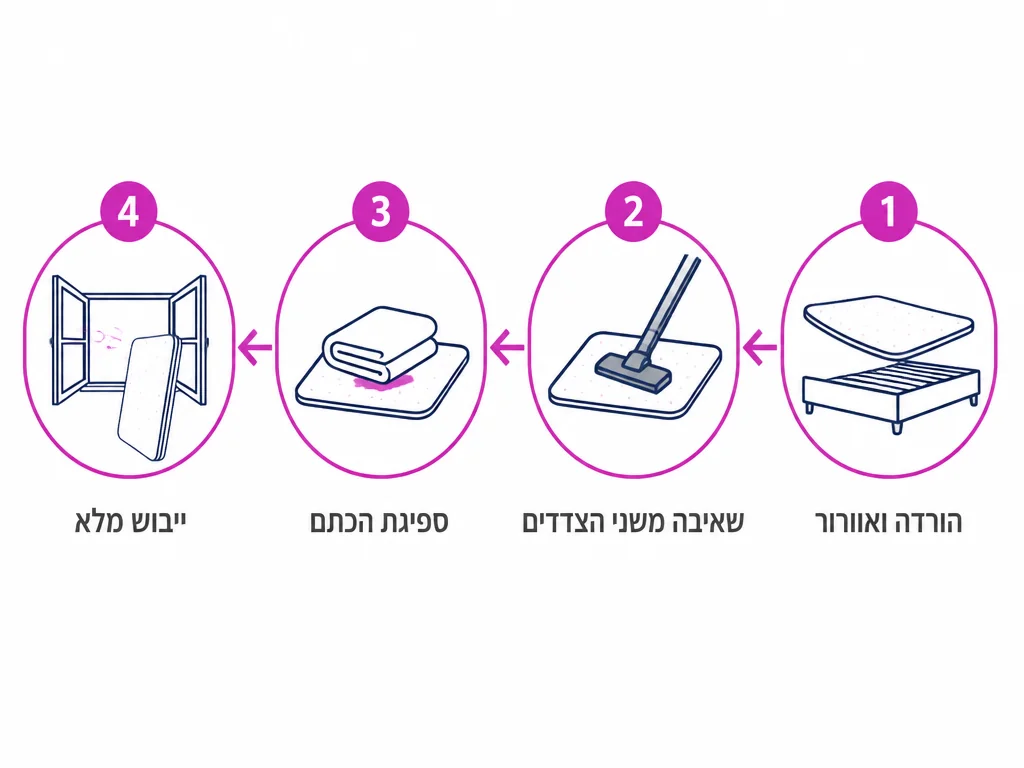 תרשים ארבעה שלבים לטיפול נכון במזרן טופר בבית